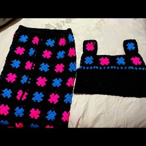 Handmade pink,black and blue crochet matching set